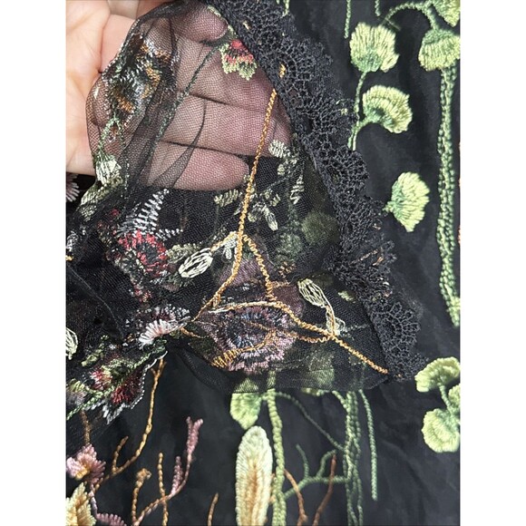 Persun Size M Black Mesh Long Sleeve Blouse Floral Embroidery Cotton Blend Lined - Picture 9 of 13